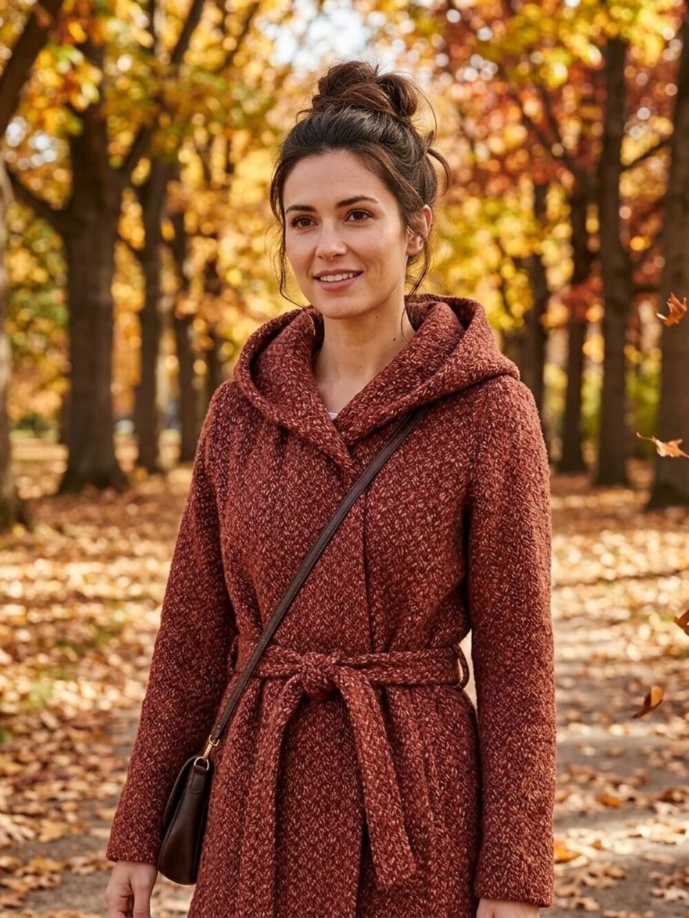Mossimo Red Tweed Funnel Hood Wrap Coat